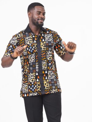 Black Men's African Tribal Print Cotton Easy-wear Ankara Shirt By Zedi