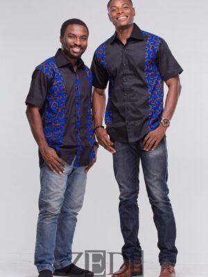 Black Blue African Wax Print Shirt Ankara Print Mens Top Spiral Fabric Ghana Outfit Tribal Button Up Male Dress Zedi Shirt