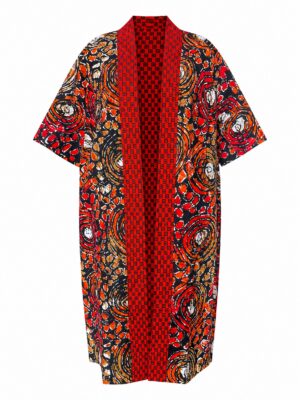 Red Spiral Print Ankara Tribal Print Kimono Jacket by Zedi