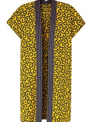 Yellow Spiral Macaroni Ankara Print And Fugu Band Kimono Jacket