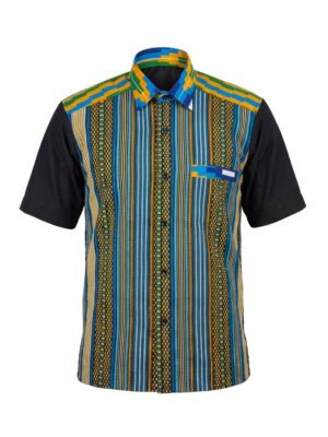 Turquoise Black Kente Print Shirt
