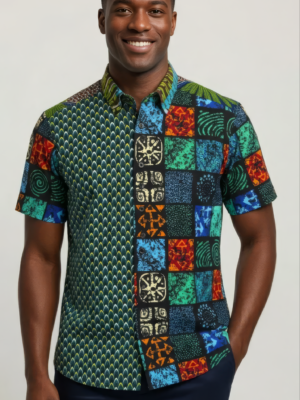 Green Asasawa Mixed African Print Shirt