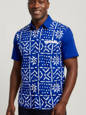 Royal Blue Bogolan Print Men's Shirt
